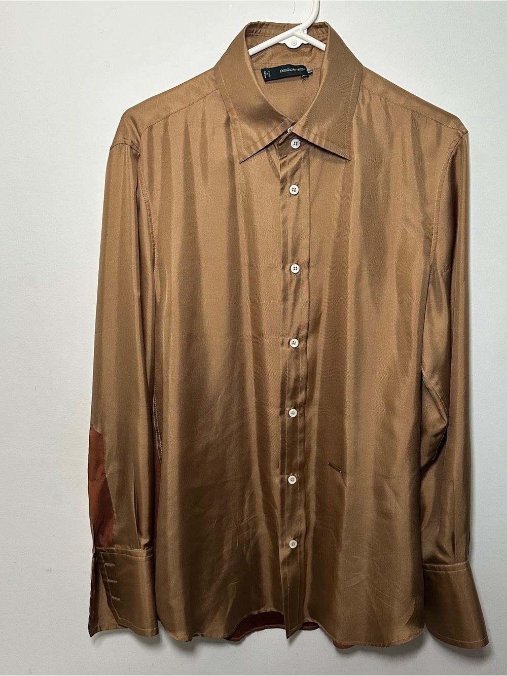 Dsquared2 Satin Feel Colorblock Button Front Shirt Men’s Size 50 Italy Bronze - Picture 6 of 16